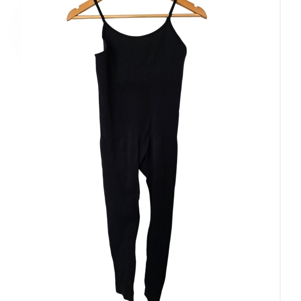 🌟 Ribbed Black Full-Length Jumpsuit Bodysuit | Athleisure One Piece | Size Larg - Picture 2 of 5